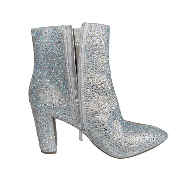 Silver Rhinestone Ankle Boots Sz 10 Cyber Bold Glam Maximalist Sparkle Y2K Party - Picture 8 of 11